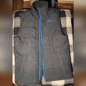 Ariat Vest Mens Size M Grey Blue Quilted Full Zip Concealed Carry Fleece Lined